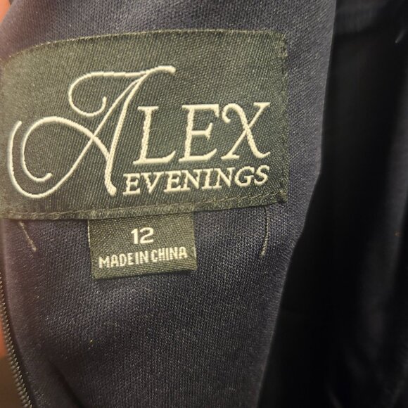 Alex Evenings Navy Blue Cocktail Dress with Lace & Sequin Detail – Size 12 - Picture 4 of 9
